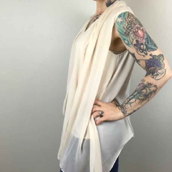 H by Halston Chiffon Sleeveless Tank Top Cream S - Picture 2 of 3